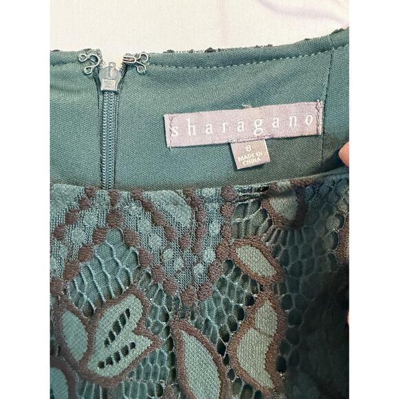 Sharagano | Women's Dark Green Lace 3/4 Sleeve Shift Dress- Size 8 - Picture 2 of 7